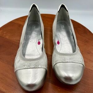 Ros Hommerson Ronnie Silver Metallic Pebbled Cap Toe Ballet Flats 13W 62029-2C